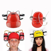 Elmo per bere - Cappello con contenitori in alluminio e manico in canna per birra e bibite - Divertimento in festa - Rosso