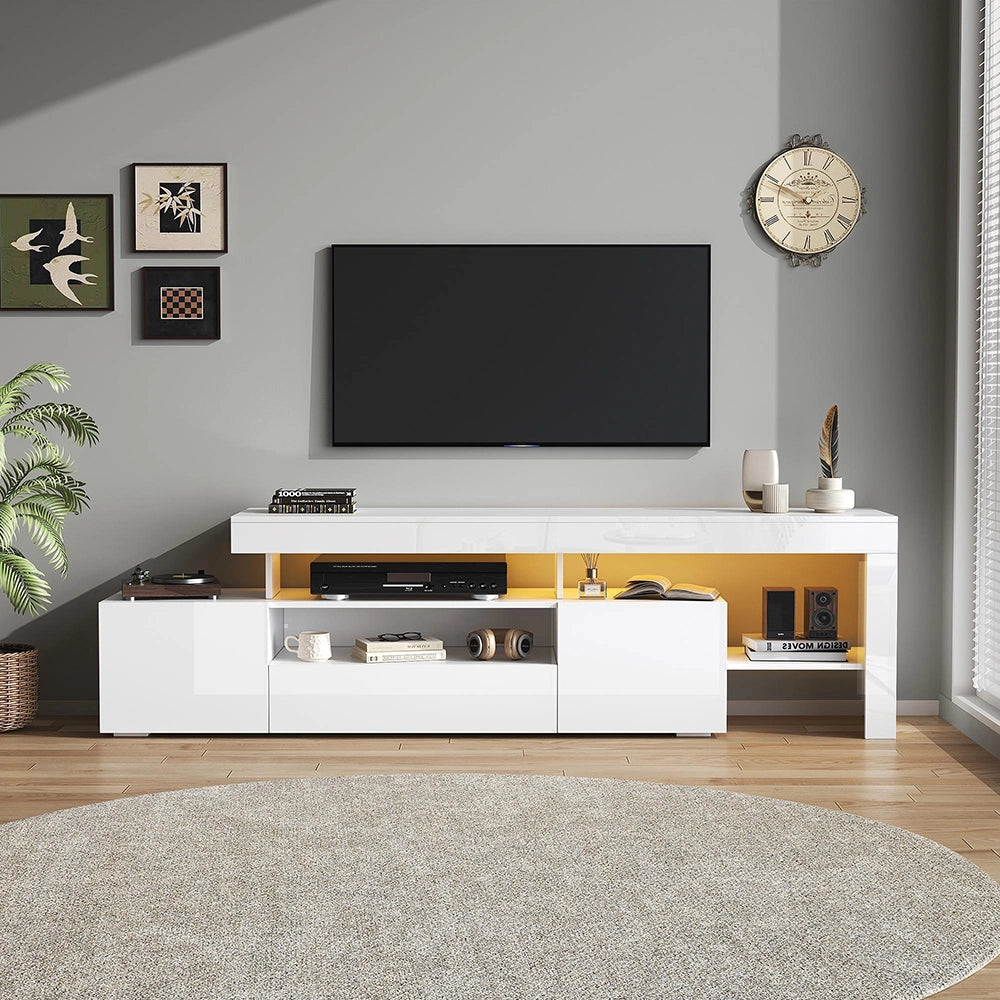Mobile TV 192x37x53cm - Xylo - 3 Ante con Luci LED, Bianco, fino a 85"