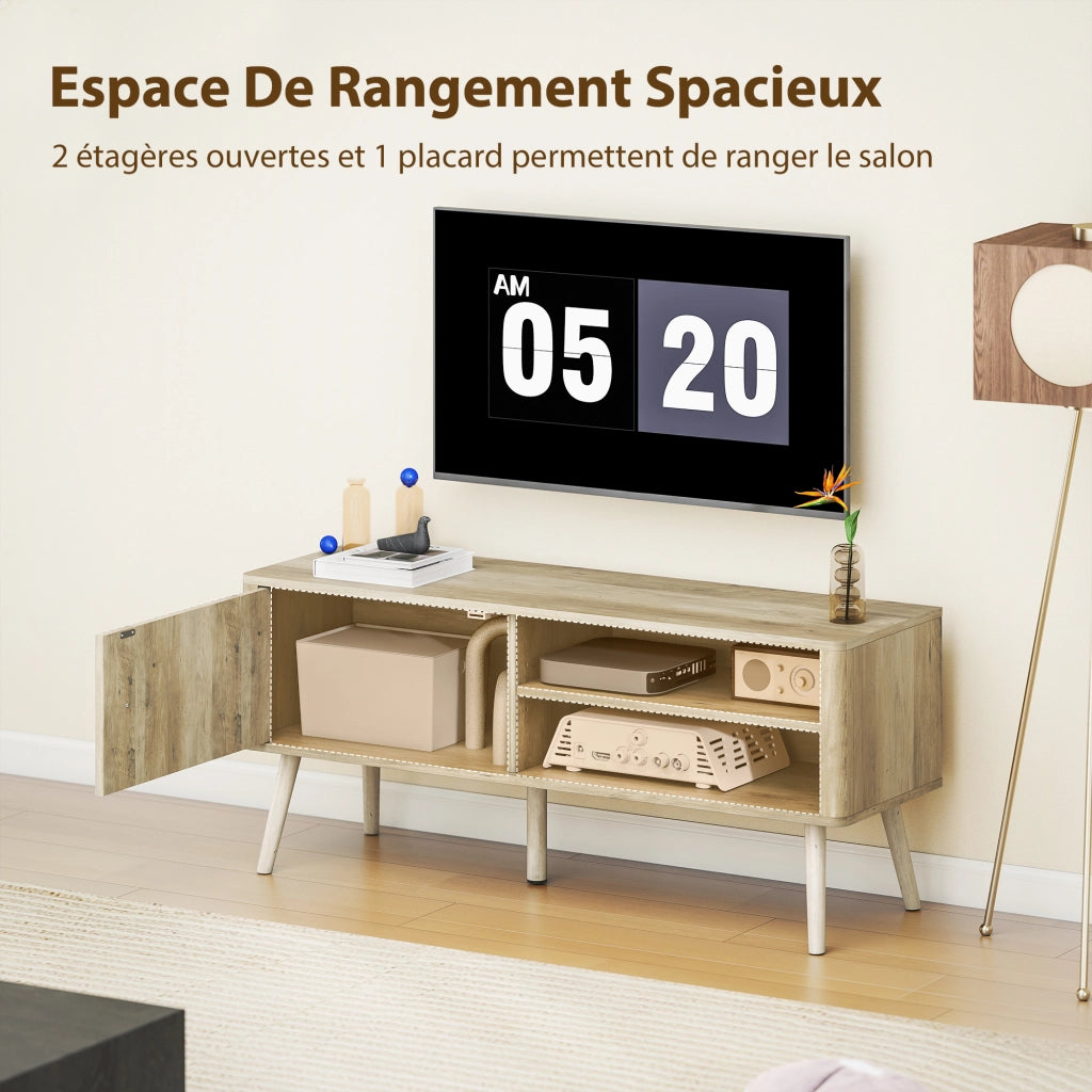 Mobile TV con ante, ripiani aperti e scaffale regolabile ¨C zephmum ¨C Rovere 115x35x49