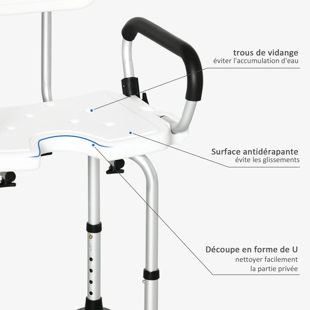 Sgabello da doccia regolabile con schienale e braccioli ¨C zephmum ¨C bianco