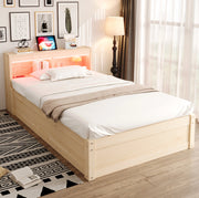Letto 90x200 cm con contenitore idraulico; presa integrata e LED