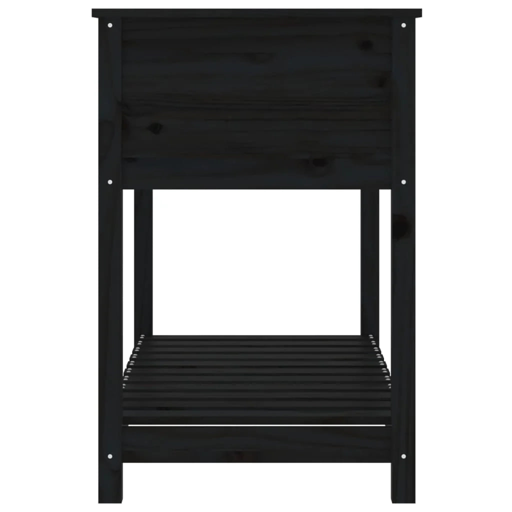 Fioriera rialzata per piante fiori patio giardino con ripiano 111,5 x 54 x 81 cm legno massello di pino nero 02_0038388