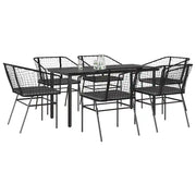 vidaXL Set Pranzo da Giardino 7 pz Nero con Cuscini Polyrattan Vetro