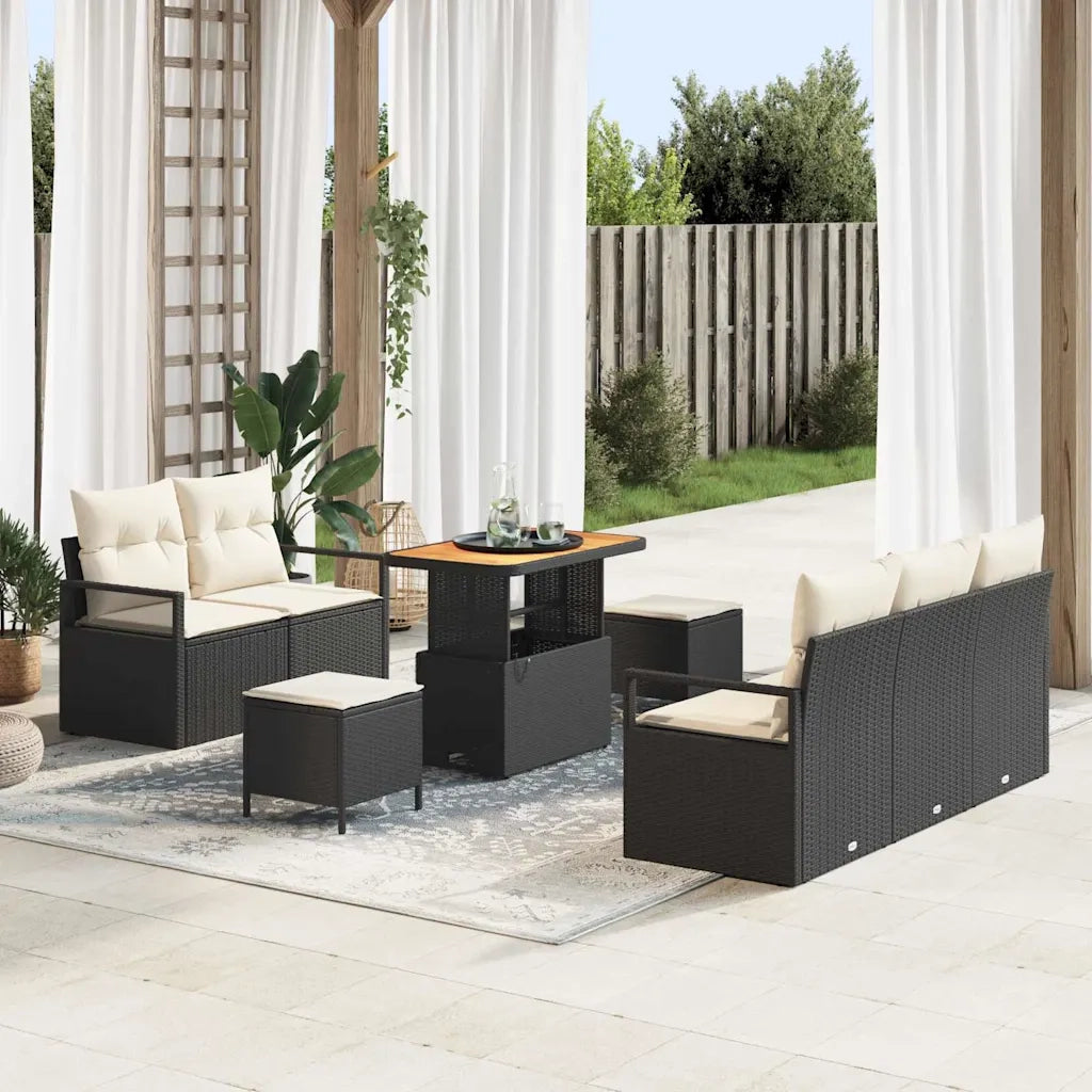 Set Divano da Giardino con cuscino 8 pcs Nero e Crema