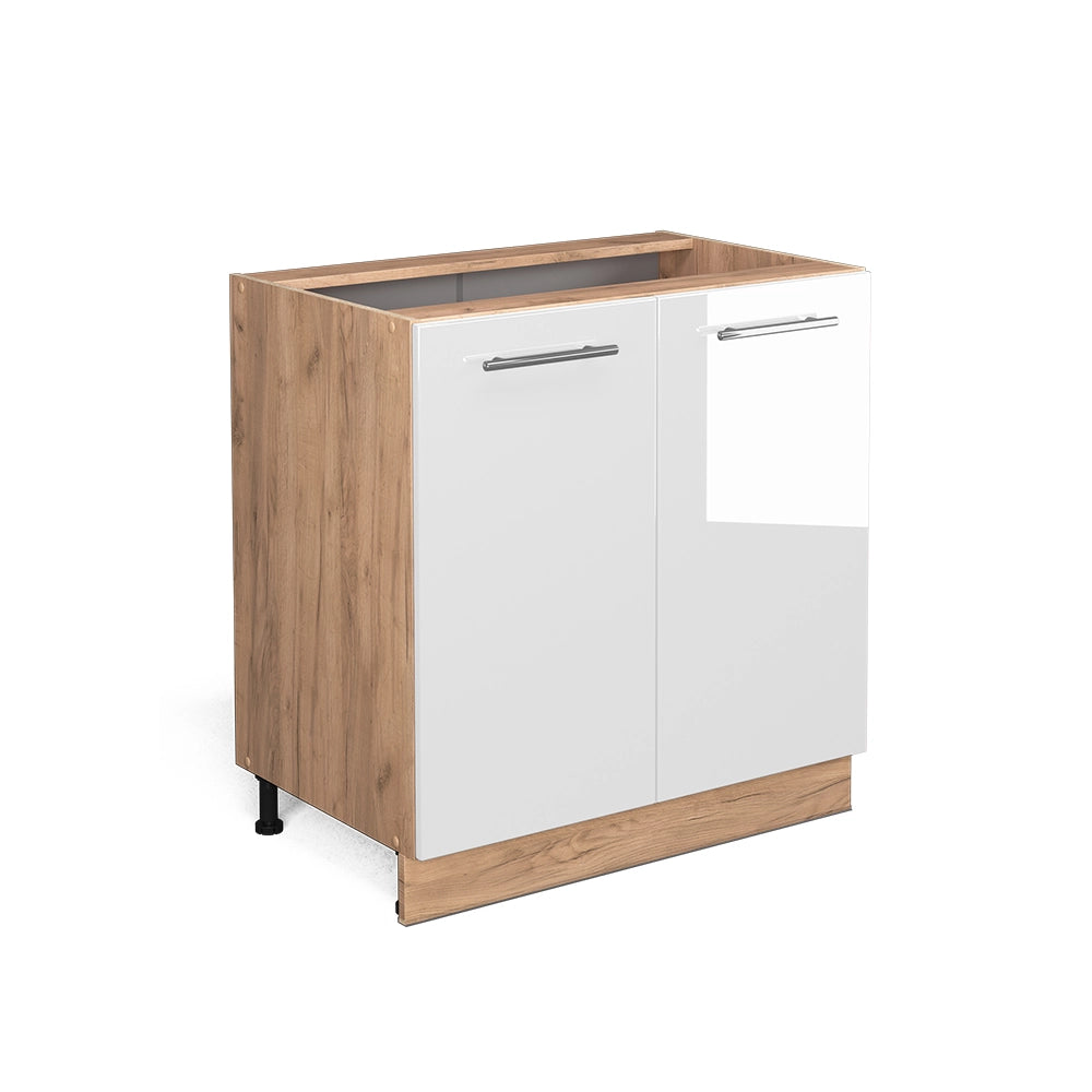 Mobiletto base cucina Fame-Line Bianco lucido/Rovere dorato 80 cm con ripiano, senza piano di lavoro Vicco