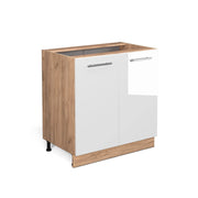 Mobiletto base cucina Fame-Line Bianco lucido/Rovere dorato 80 cm con ripiano, senza piano di lavoro Vicco