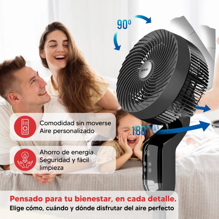 Ventilatore a colonna con telecomando 50W, oscillazione 3D e timer 12 ore, 8 velocità e display touch LED - Sogo
