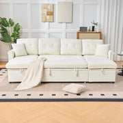 Divano letto angolare a U 4-5 posti con contenitore e tasca laterale in chenille beige
