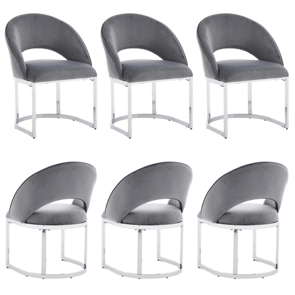 Set di 4 sedie da pranzo in velluto grigio con gambe argentate