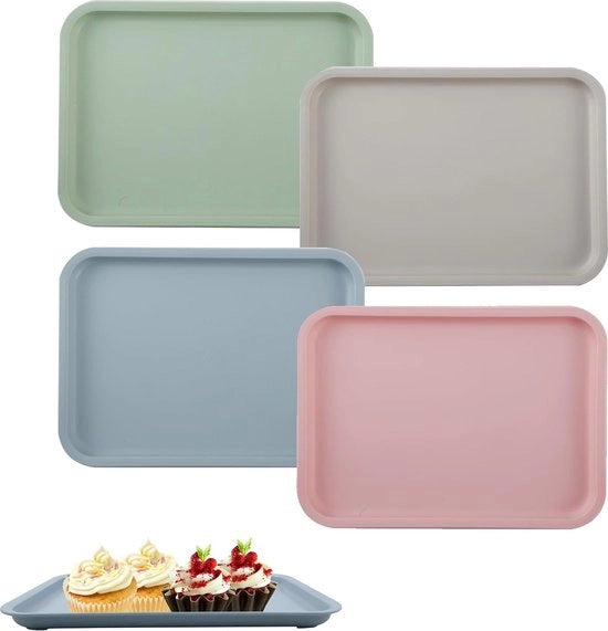 Piatto di servizio rettangolare, 4 pezzi, tablet di servizio, cassetto per alimenti, piatto di servizio decorativo, piatto di servizio mini, antiscivolo, riutilizzabile, per cucina, caffetteria, panetteria, 25 x 18 x 1,6 cm
