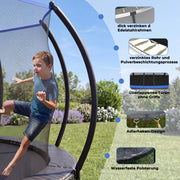 Trampolino da esterno 7,5 piedi con rete di sicurezza acciaio nero e blu per bambini da 6 anni per il giardino