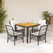 Set da Pranzo da Giardino 5 pz Nero con Cuscini in Polyrattan 3212037