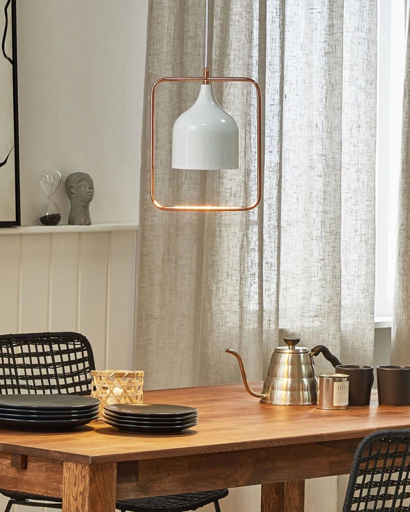 Lampada in Metallo Bianco con Struttura in Rame Stile Industriale 121 cm