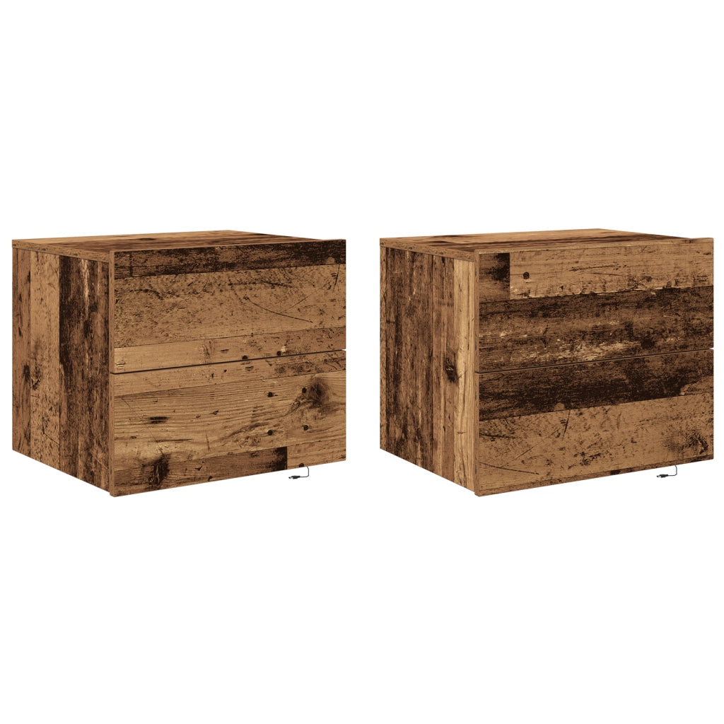 Comodini con luci LED 2 pz da appendere a muro in legno antico