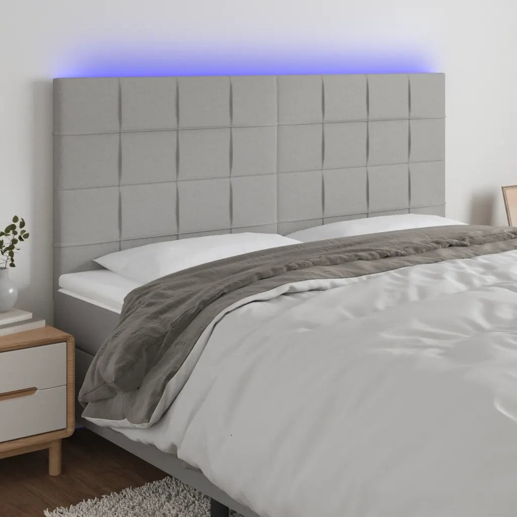 Testiera a LED-Testata con LED Grigio Chiaro 200x5x118/128 cm in Tessuto 792069