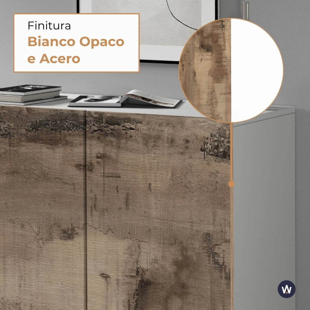 WHOUS Armadio multiuso Easy a 2 ante bianco opaco e acero 79,20x38x86 cm