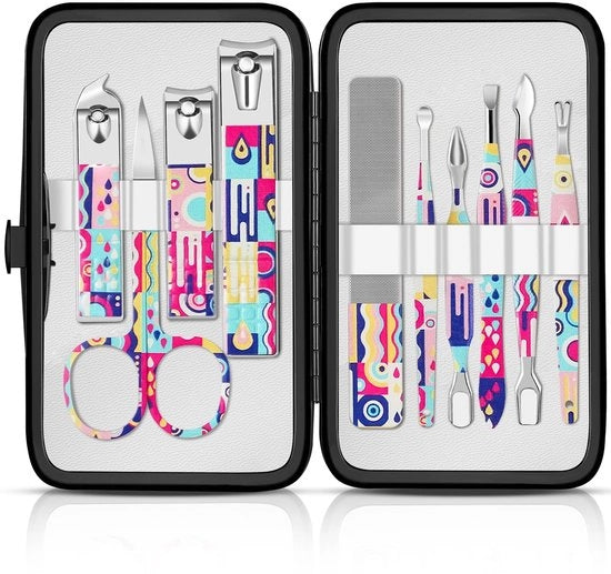 Kit di manicure professionale 10 pezzi - Acciaio inossidabile - Kit di pedicure - Cura personale - Compatta per uso domestico/travel - Kit per unghie