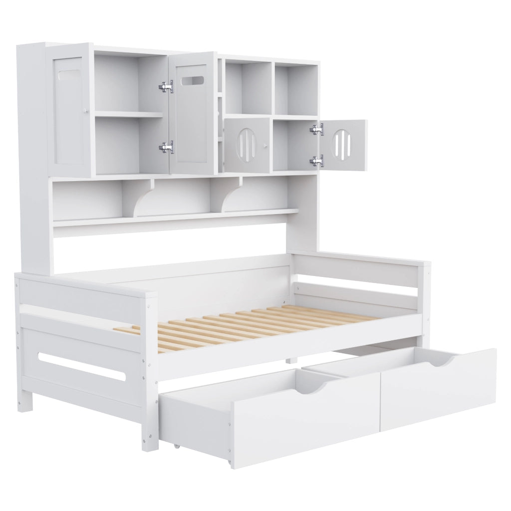 Letto sofa con contenitore in legno bianco 90x200 cm