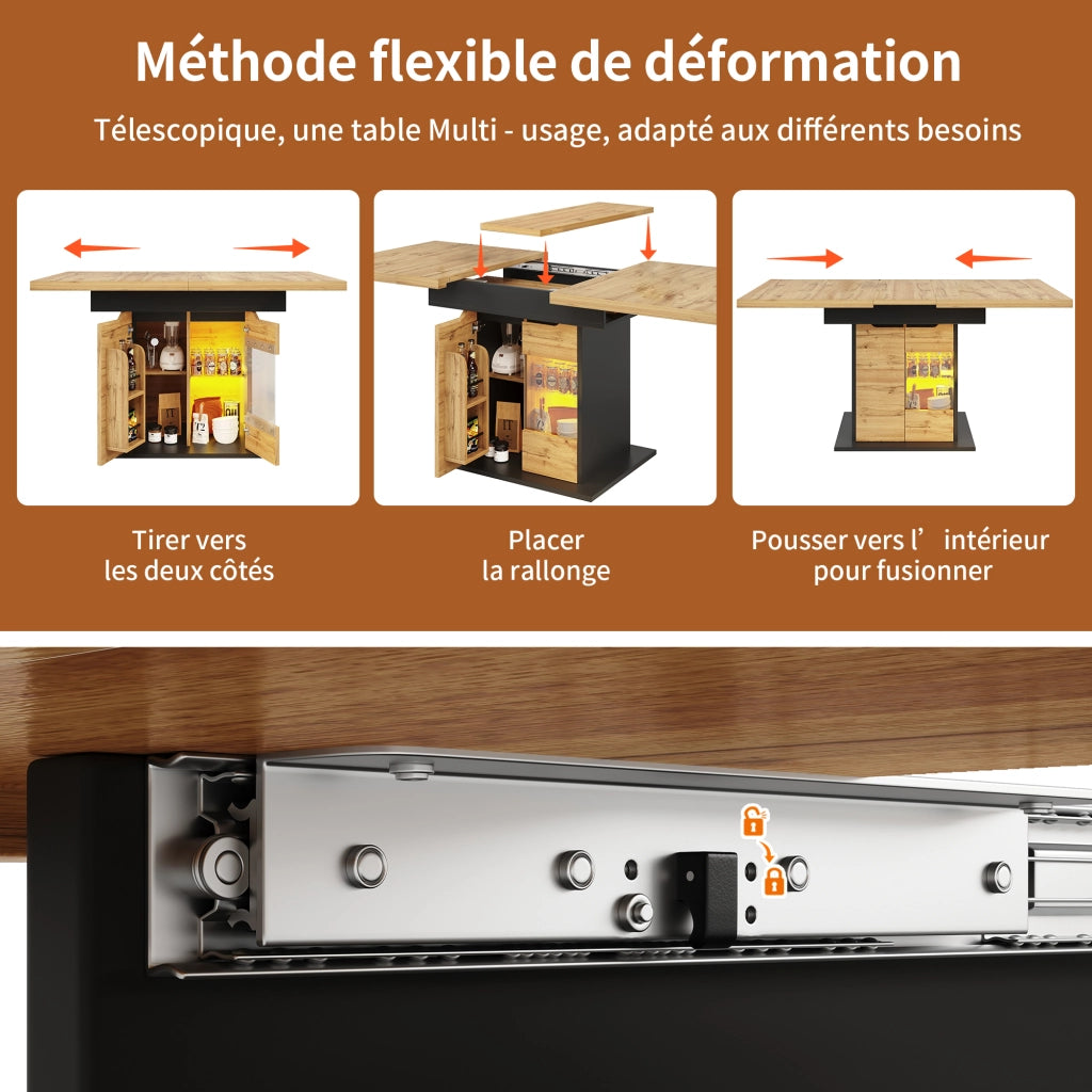 Tavolo da pranzo allungabile per 4-6 persone con vani contenitori e LED in Vetro e MDF 110-140 x 80 x 76 cm Nero