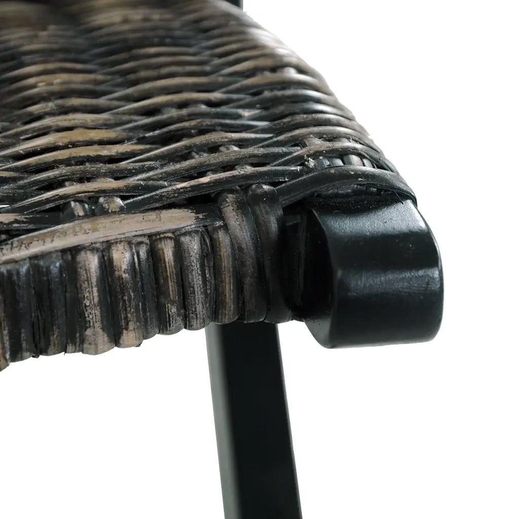 Sedia Relax Nera in Rattan Kubu Naturale e Mogano Massello 285802
