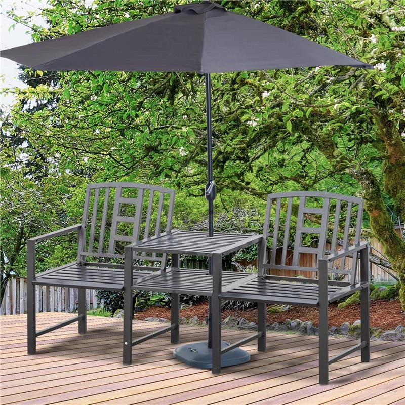 PANCHINA DA GIARDINO MODERNA 2 POSTI CON TAVOLINO E FORO PER OMBRELLONE