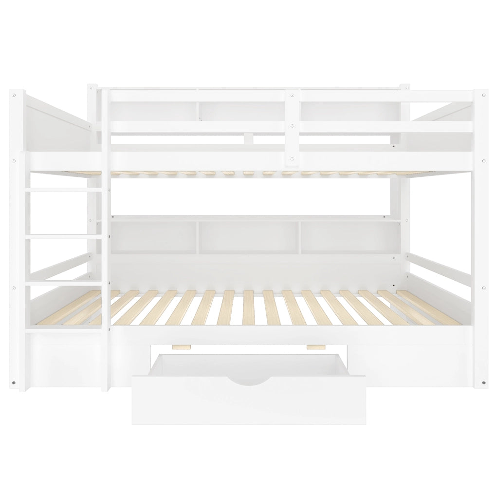 Letto a castello 90x200 cm con cassetto e vani portaoggetti; legno; bianco (Senza materasso)