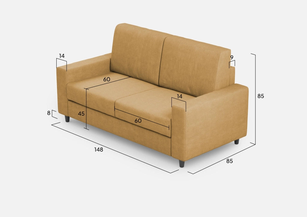 Divano 2 Posti 148x85x85 cm Sakar in Tessuto Ocra