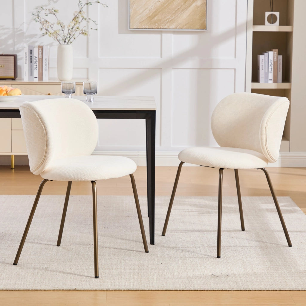Sedia da pranzo in velluto - Zephmum- Schienale curvo gambe in bronzo, set di 2, colore crema