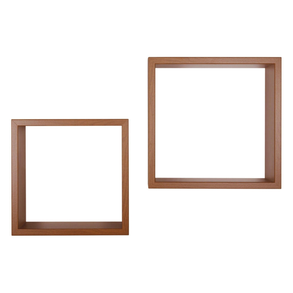 Set di 2 Mensole da Muro Modello Q-BIS, Cubi Arredo, Mensole Cubo, Cubi da Parete. Misure 35x35 p15.5 cm e 31x31 p15.5 cm. Finitura CILIEGIO - MADE IN ITALY