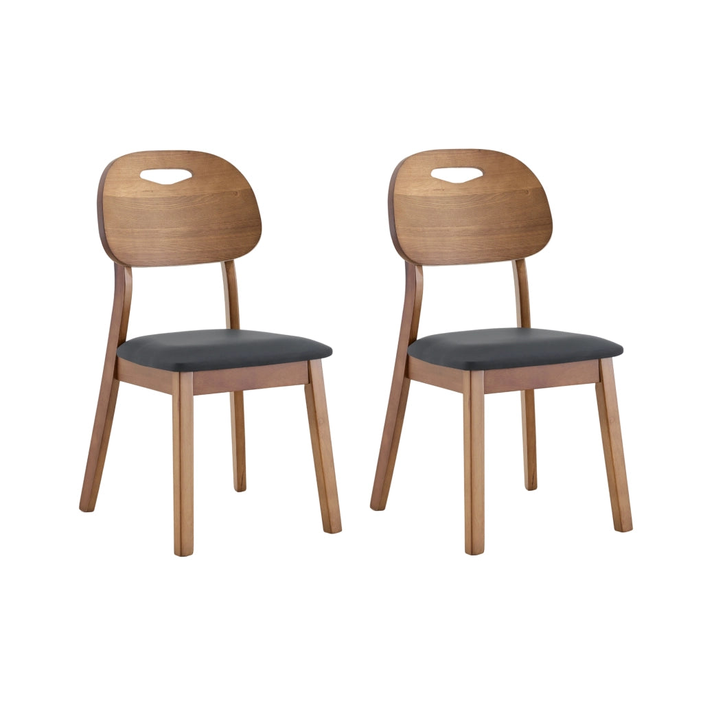 Set di 2 sedie da pranzo con schienale ovale e maniglia; seduta imbottita in legno PU nero