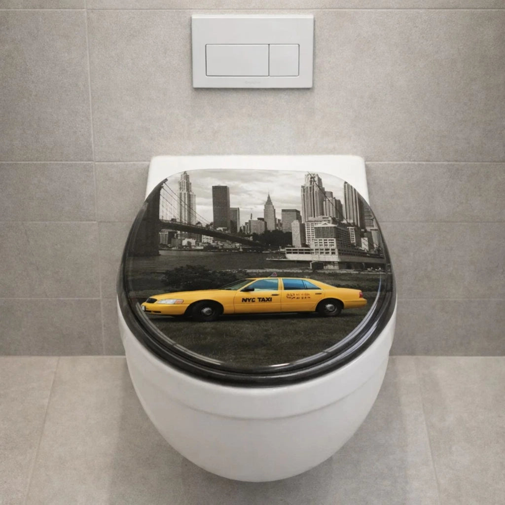 Sedile wc copri vater universale frizionato fantasia in mdf chiusura rallentata *** fantasia nyc, confezione 1