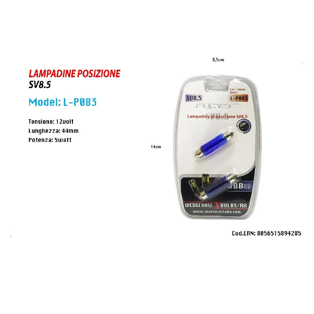 Trade Shop - Lampadine Di Posizione Sv8.5 12v 44mm 5w Maxtech L-p083 Lampadine Ultra Luminose -