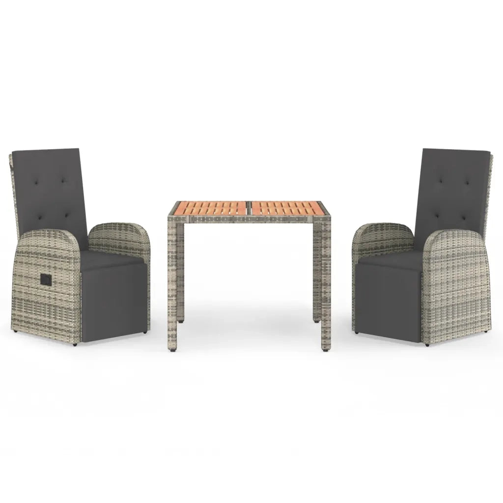 Set da Pranzo da Giardino 3 pz con Cuscini in Polyrattan Grigiocod mxl 76415