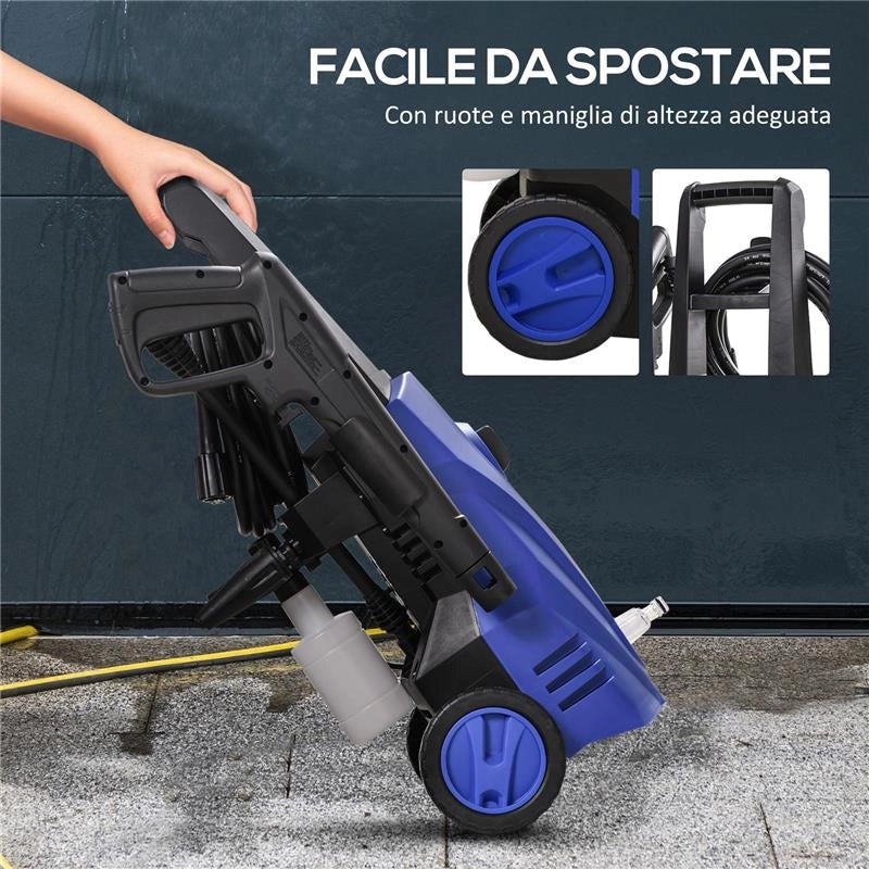 IDROPULITRICE AD ALTA PRESSIONE 1600W CON UGELLO REGOLABILE E KIT PULIZIA 35X28X65 CM BLU E NERO