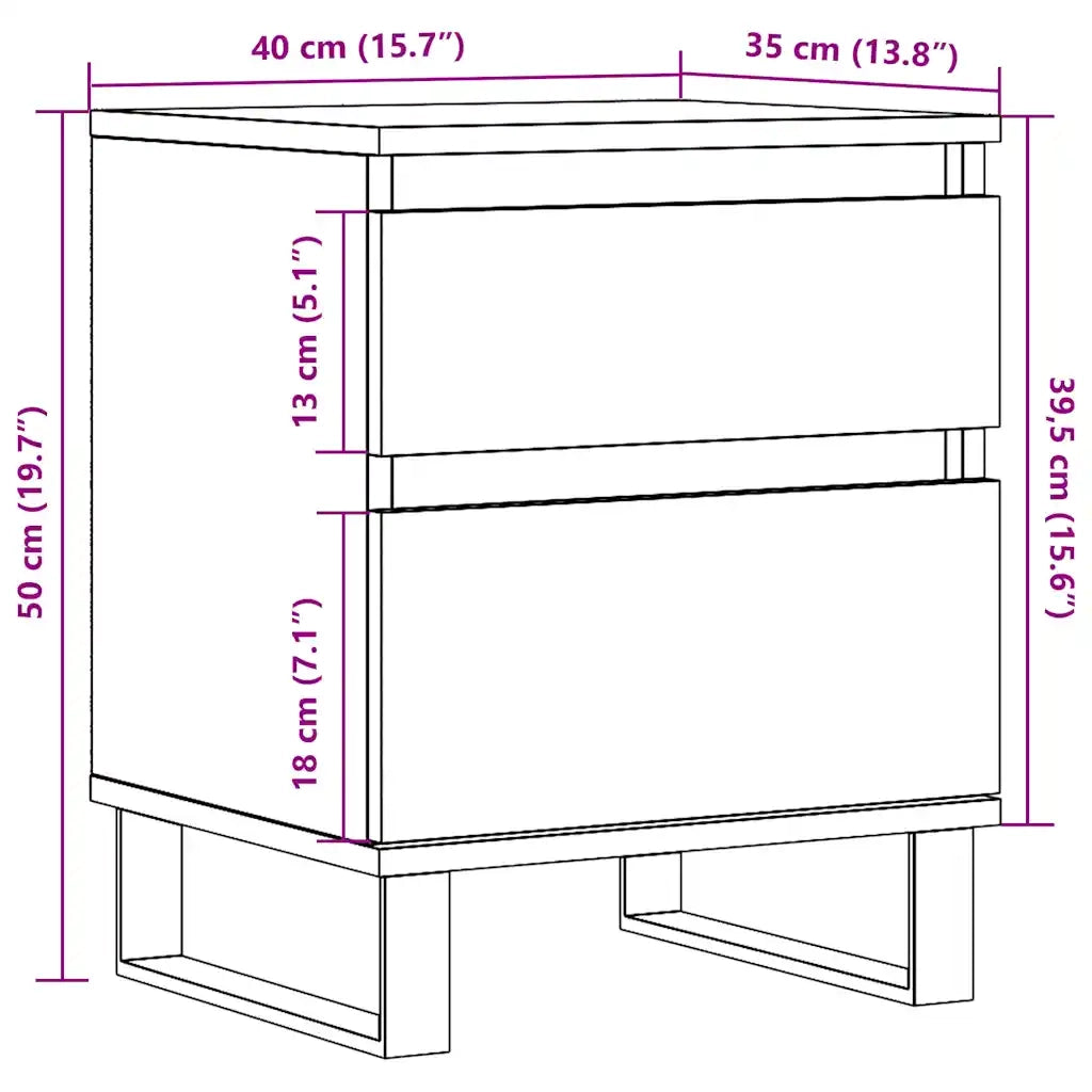 Comodino Rovere Artigianale 40x35x50 cm in Legno Multistrato 857438