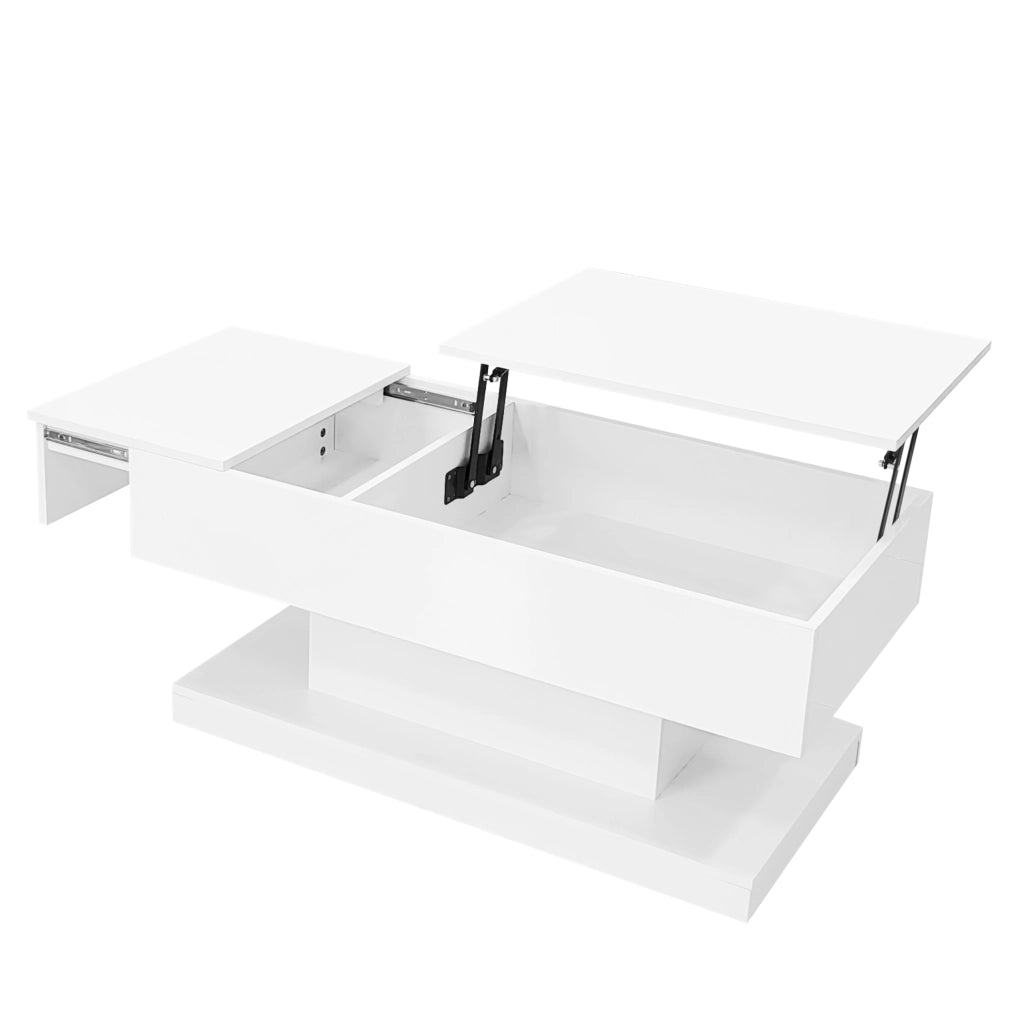 Tavolino da caffè elevabile con LED 100x50x45 cm; truciolare bianco lucido