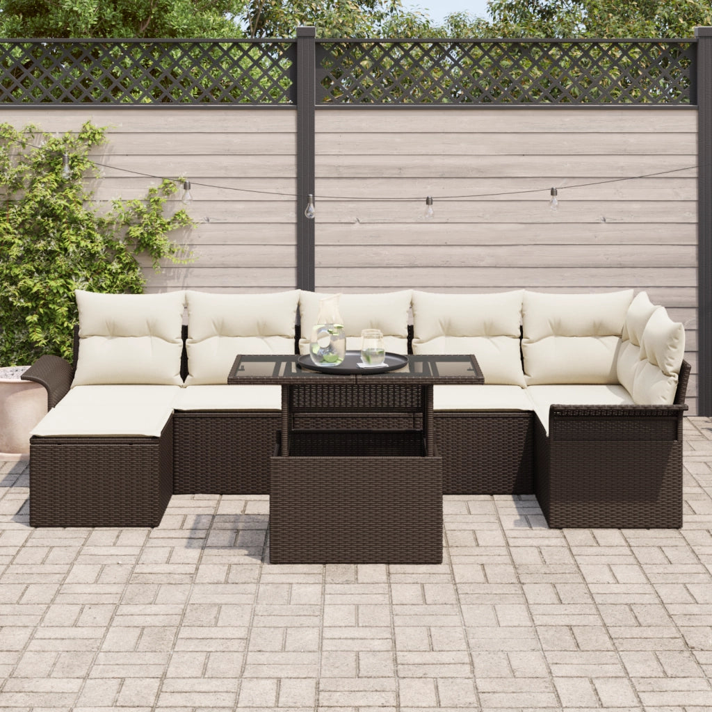 Set di Divani da Giardino a 8 Pezzi con Cuscini Marrone Polyrattan