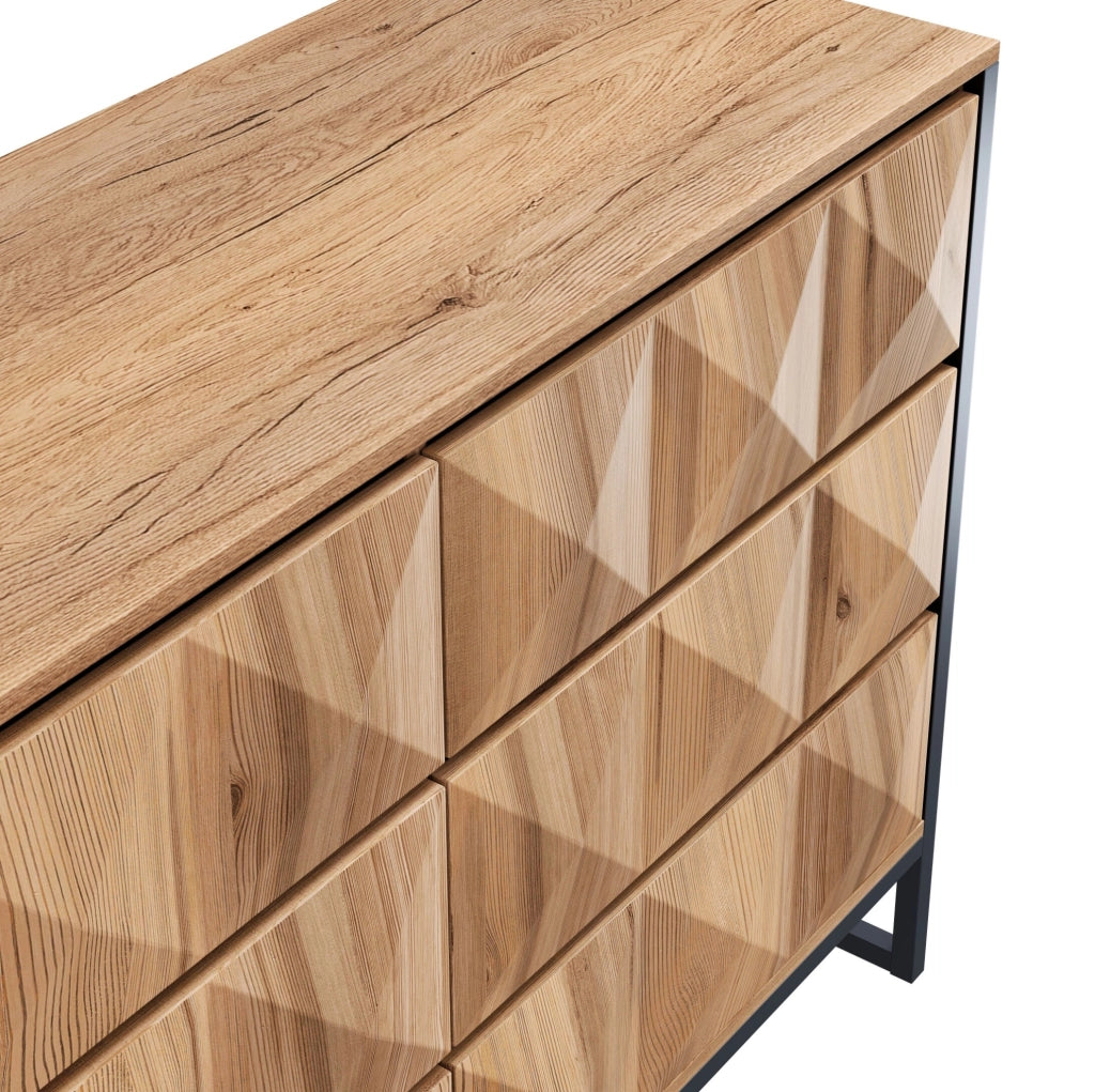 Credenza con 6 cassetti 120x40x80 cm in truciolare e MDF; nero e naturale