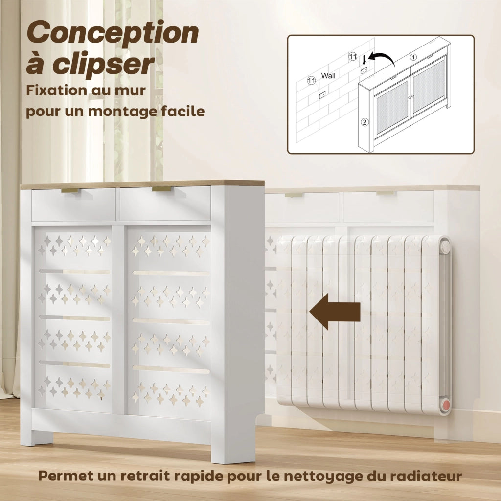 Mobile copritermosifone con anta ribaltabile e ripiano superiore ¨C Xylo ¨C Bianco 108x19x95,5cm