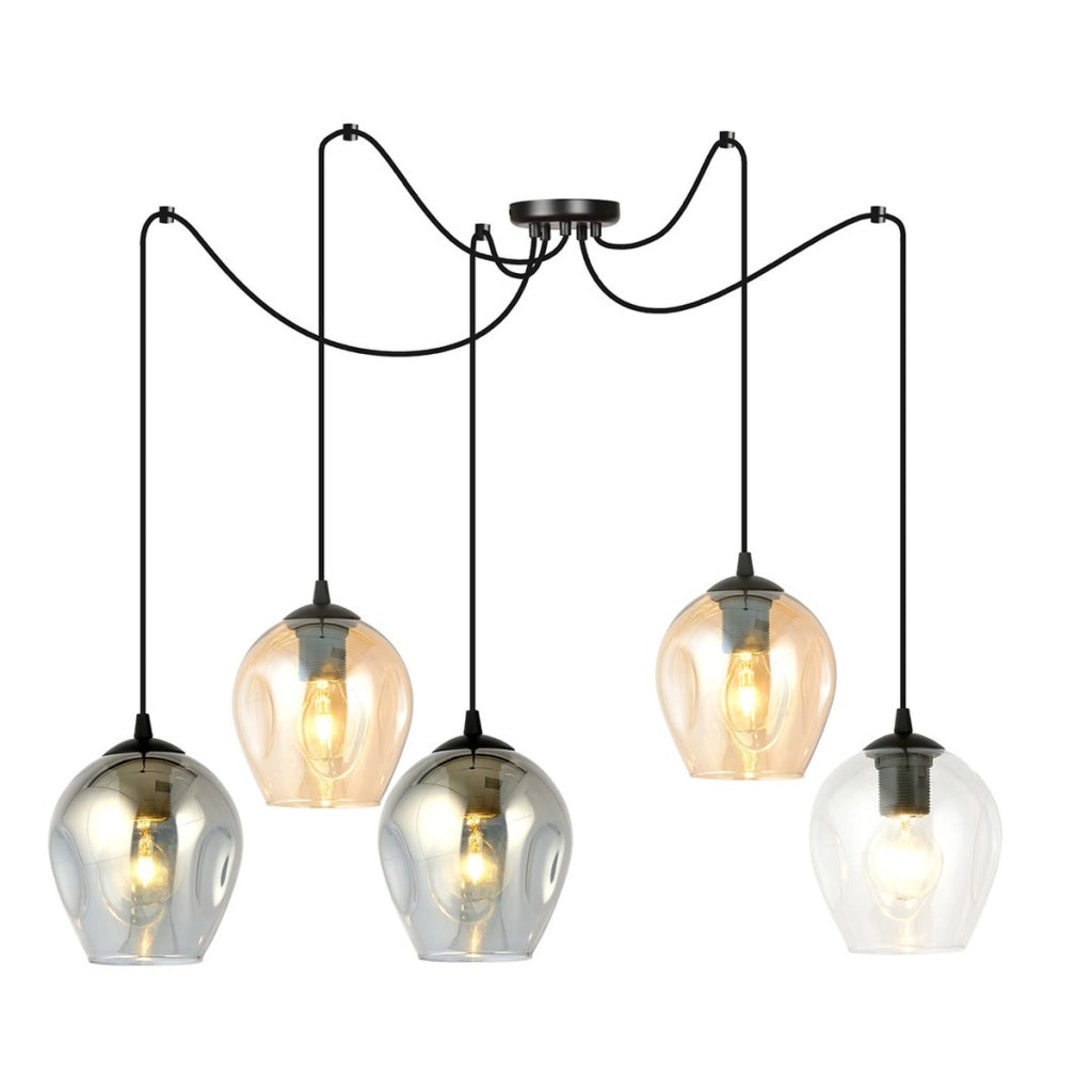Lampada a sospensione LEVEL 5 in acciaio nero e vetro mix