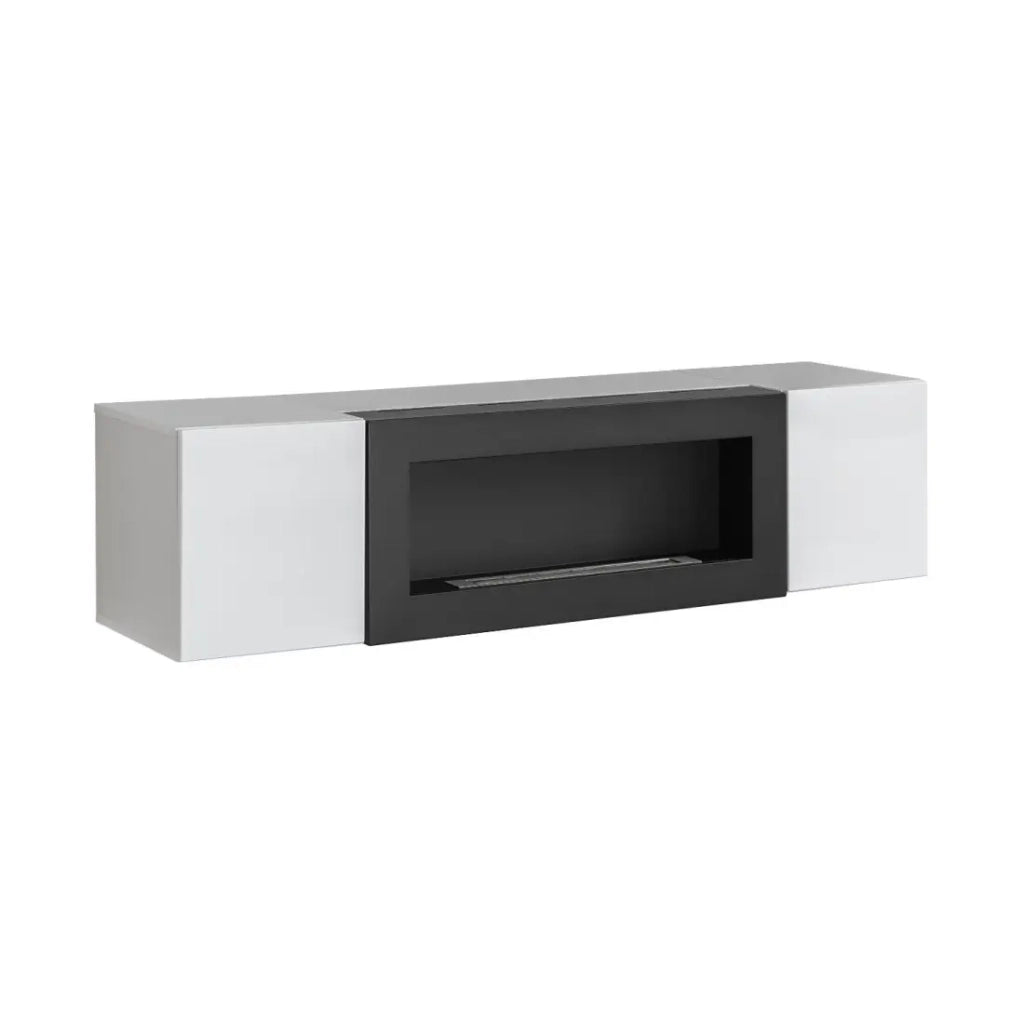 Mobile TV FLY con caminetto bio-etanolo integrato – Nero e grigio perla – Design moderno