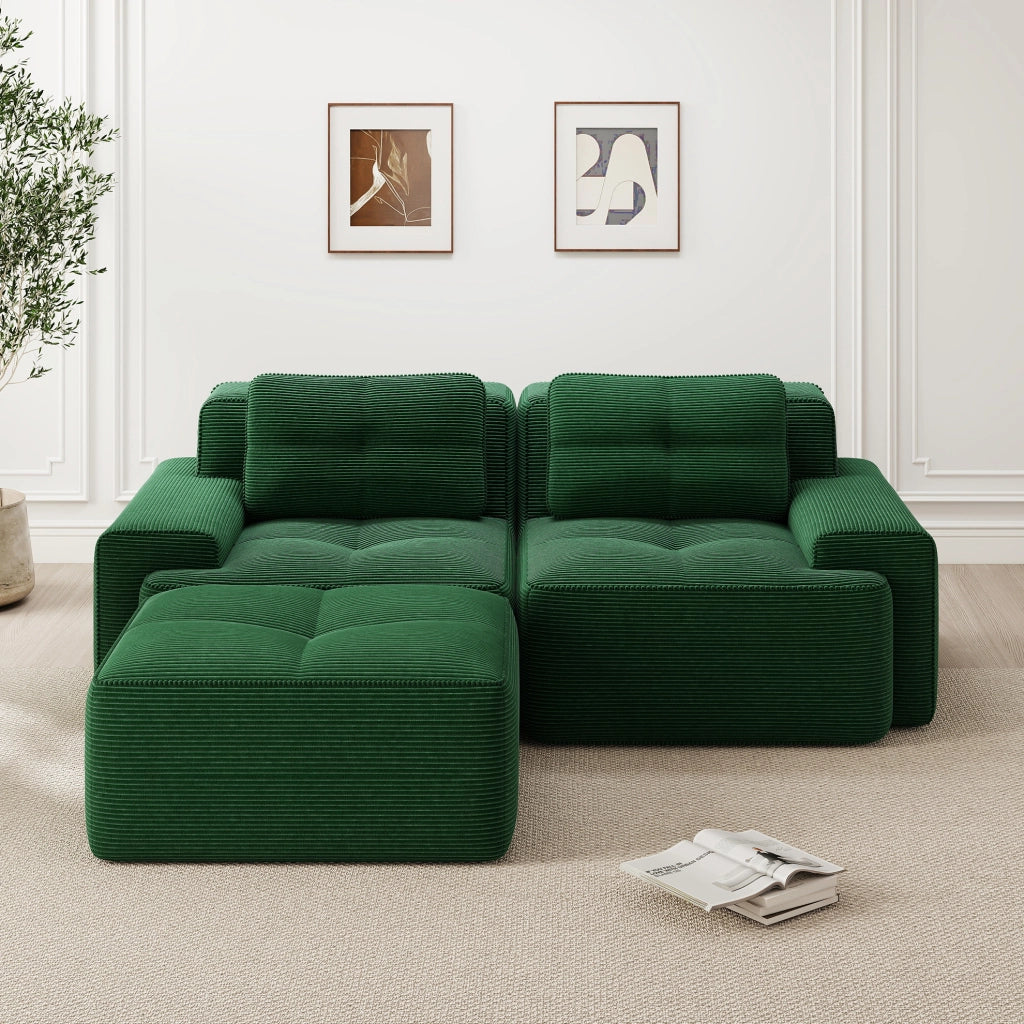 Divano modulare con seduta profonda in corduroy verde