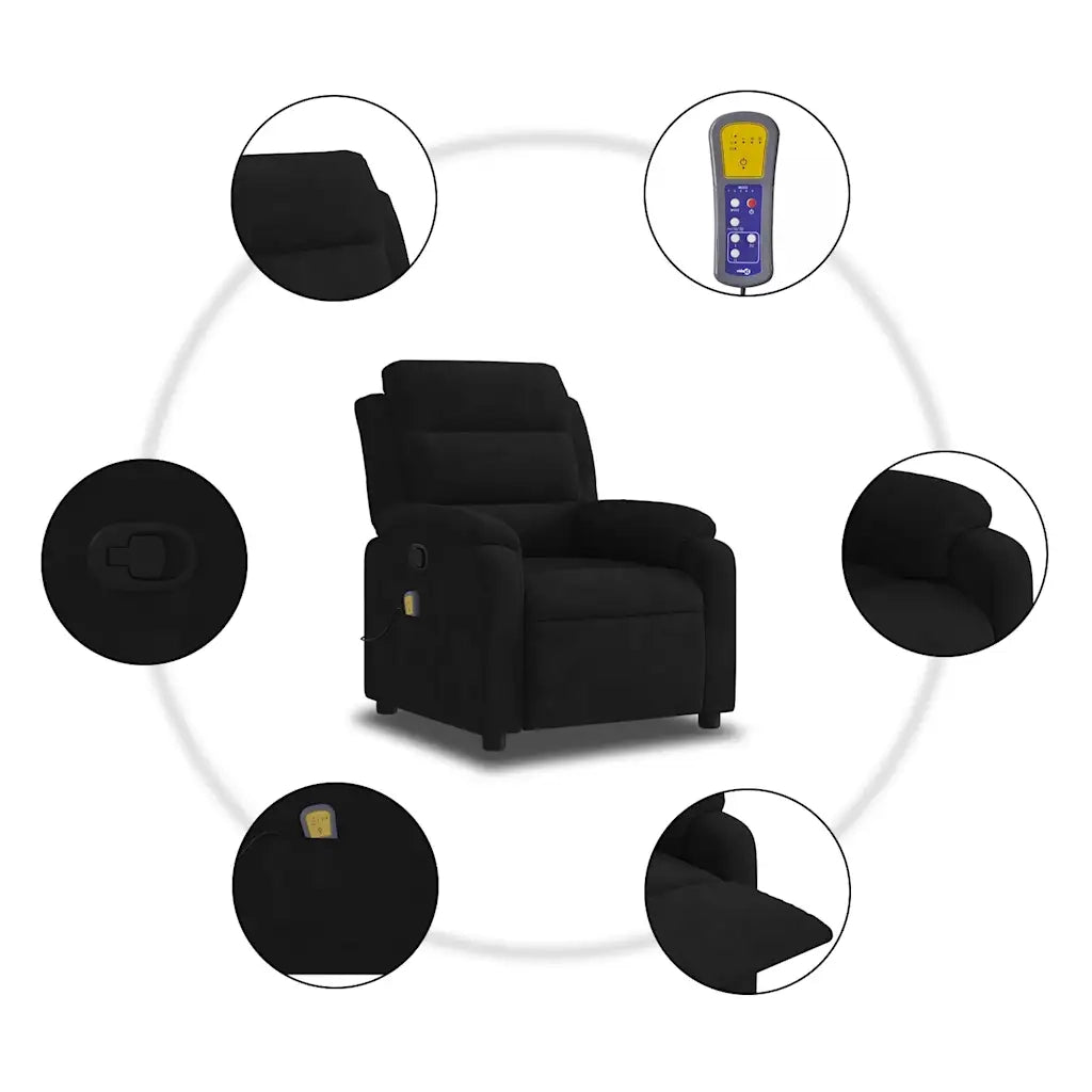 Divano Sedia-Poltrona reclinabile massaggiante in Velluto Nero 641948