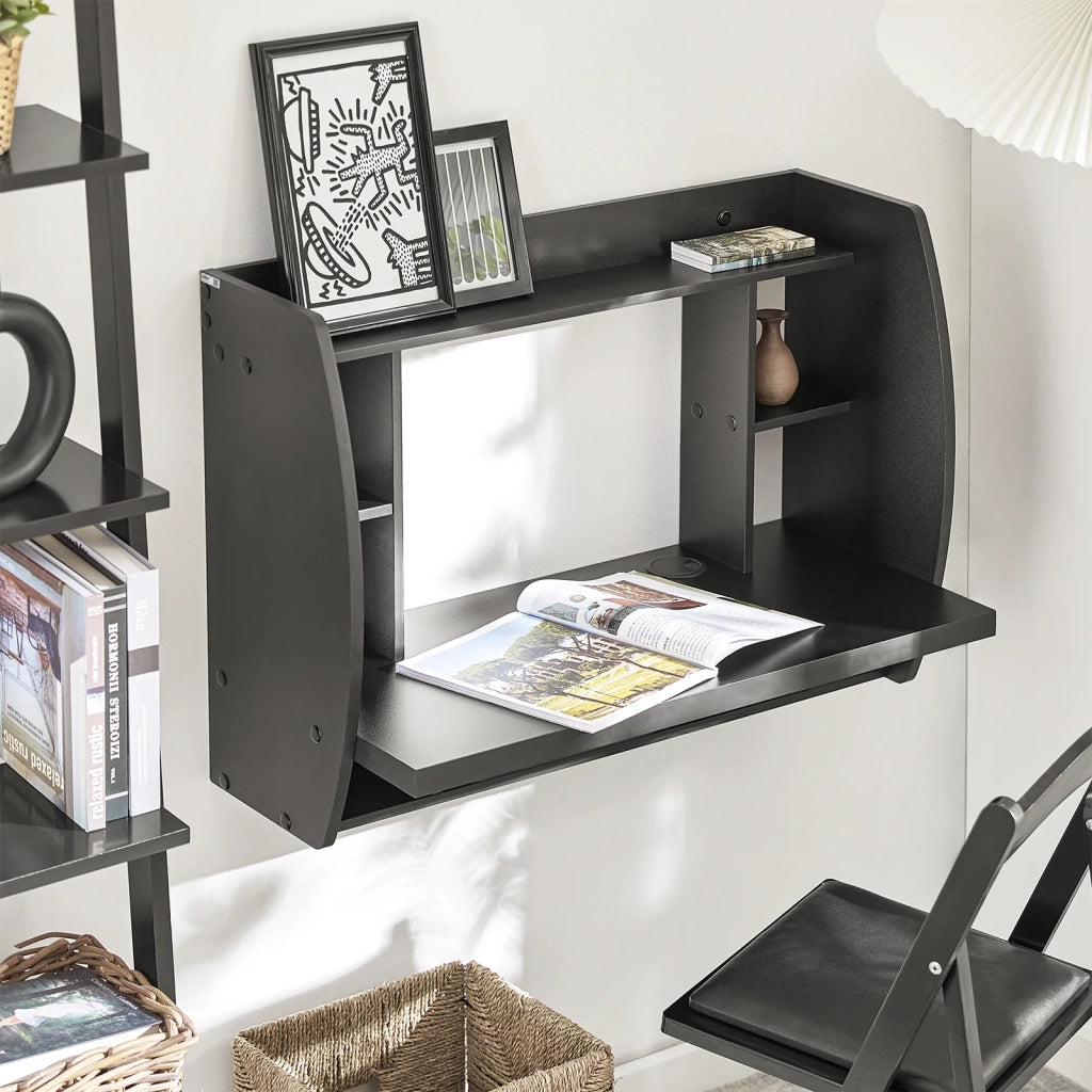 SoBuy Scrivania,Tavolo a muro porta PC,con ripiani,nero,FWT18-SCH,IT