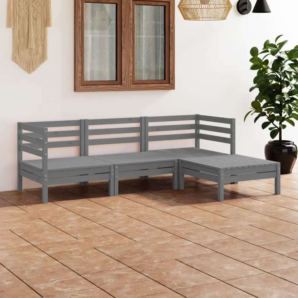 Set Divani da Giardino 4 pz in Legno Massello di Pino Grigio cod mxl 36536