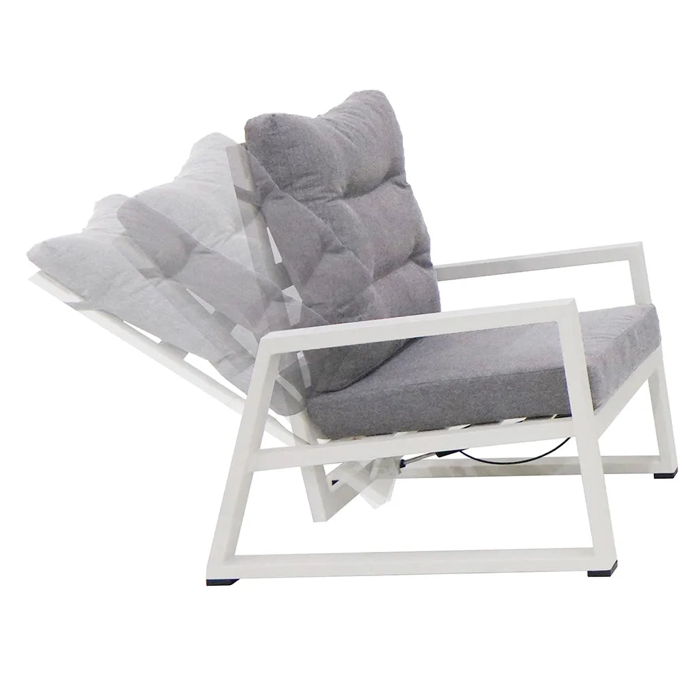 Tempo Style - Salottino Lounge in alluminio MIKONOS bianco/grigio | Lounge da giardino con divano, tavolo, 2 poltrone e cuscini | Set di mobili da giardino in metallo da 4 persone