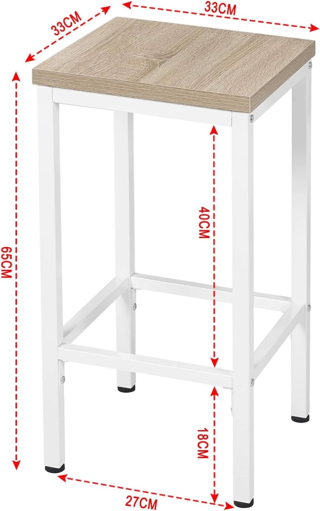Set di 2 Sgabelli da Bar Industriali con Poggiapiedi, Sgabelli da Cucina senza Schienale, Sedie Alte per Penisola Cucina, Sedile in Truciolato e Telaio, 33x33x65cm, rovere chiaro, 1059BY-2