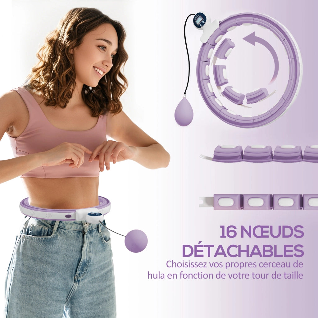 Cerceau Hula Hoop con Rulli Massaggianti Regolabile 76-113 cm ¨C zephmum ¨C Viola 139x4.5 cm