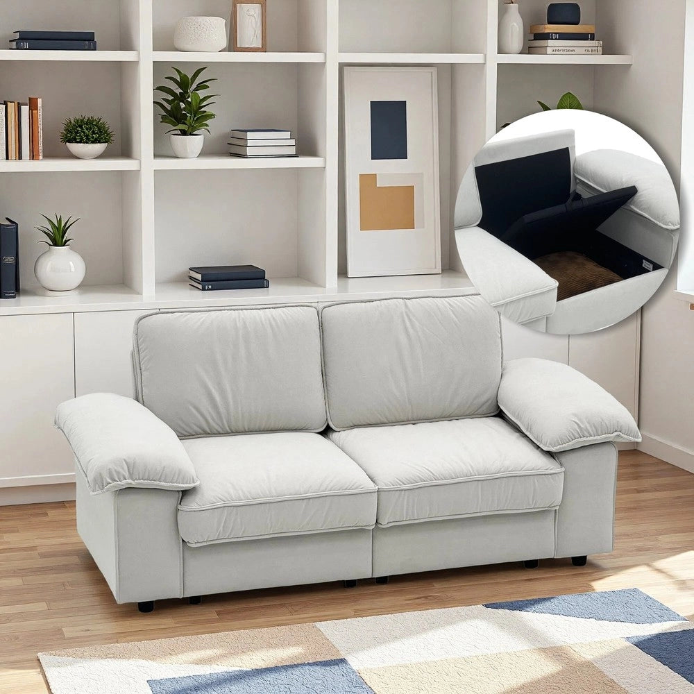 Divano con contenitore ¨C Minimal ¨C tessuto imbottito grigio chiaro 80x90x172