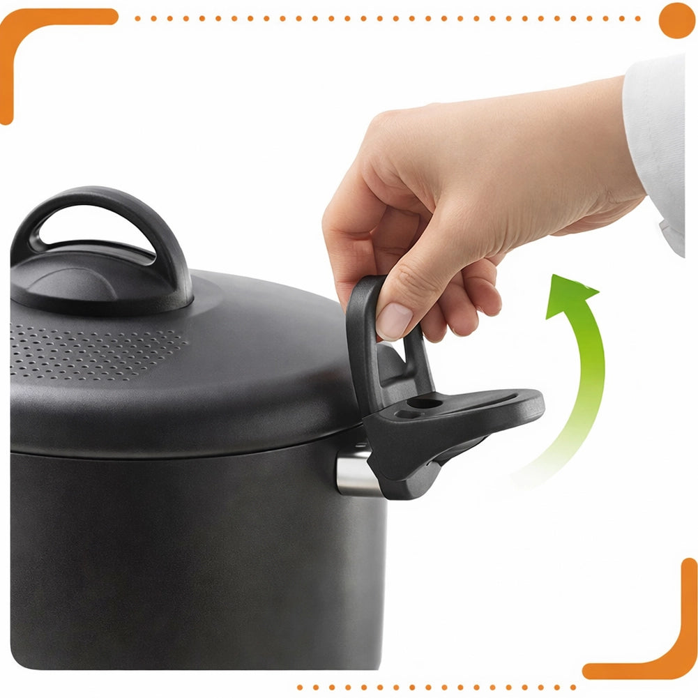 Pentola 22cm Coperchio Scolapasta Autobloccante Scolì con Maniglie Autobloccanti
